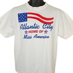 Atlantic City T Shirt Vintage 90s Home Of Miss America American Flag Mens Large